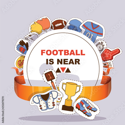 Soccer vector soccerball sticker football pitch and sportswear of footballer or soccerplayer illustration backdrop footballing clothes wallpaper trophy cup background