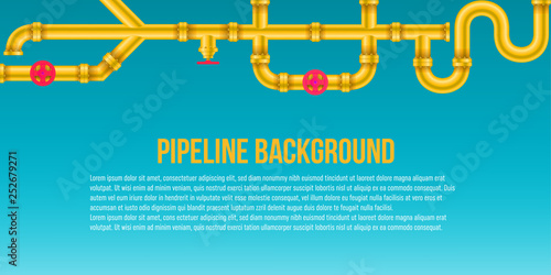 Creative vector illustration of industrial oil, water, gas pipe system and ware pipeline fittings, valves on background. Art design plumbing and taps. Abstract concept graphic element