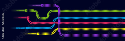 Creative vector illustration of railway station map, metro road infographic, train railroad route rail track, isolated on transparent background. Art design template. Abstract concept graphic element