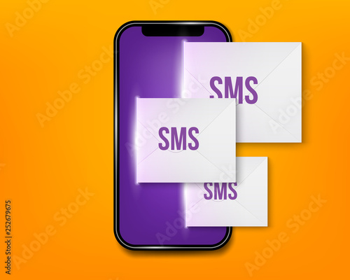 Creative vector illustration of new sms or email notification on mobile phone on background. Art design envelope unread message from screen template. Abstract concept graphic smartphone element