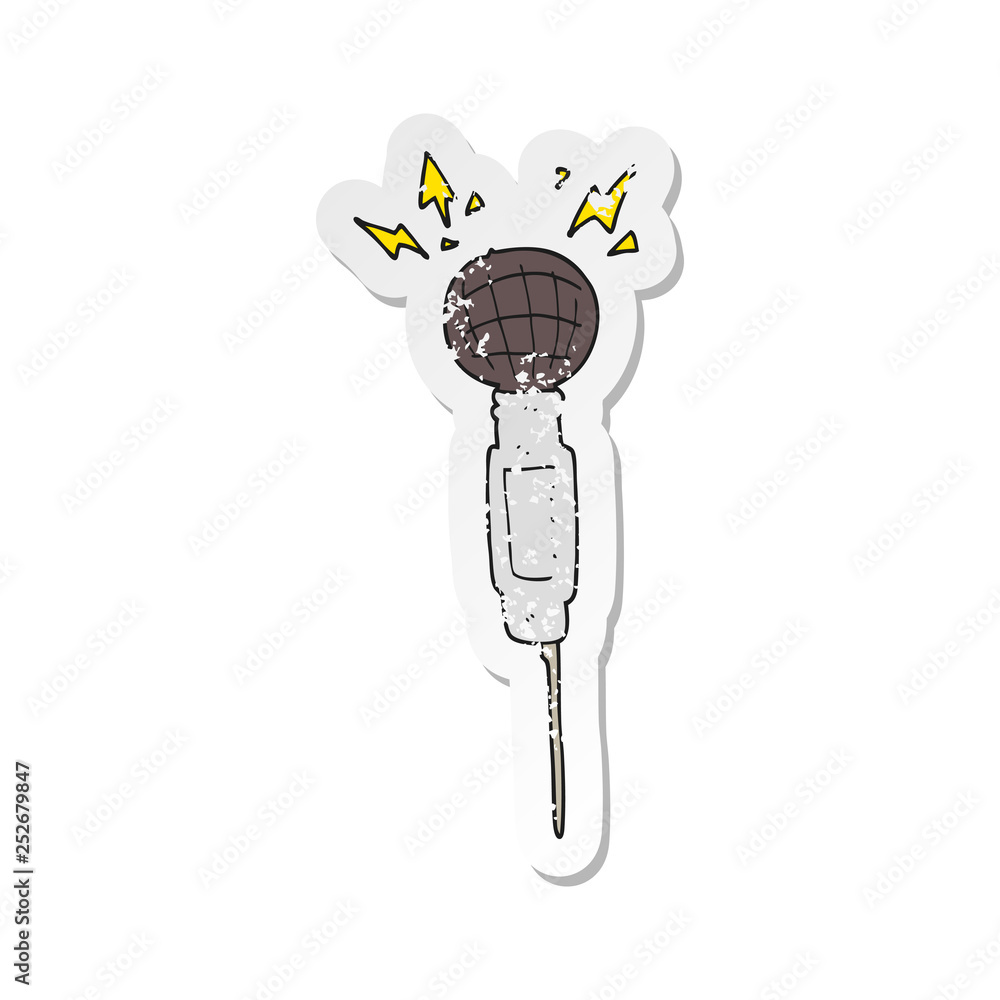 retro distressed sticker of a cartoon microphone retro distressed sticker of a cartoon microphone