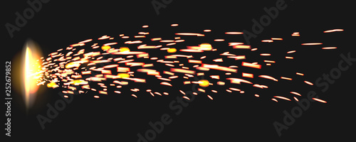 Creative vector illustration of welding metal fire sparks isolated on transparent background. Art design during iron cutting template. Abstract concept graphic weld element