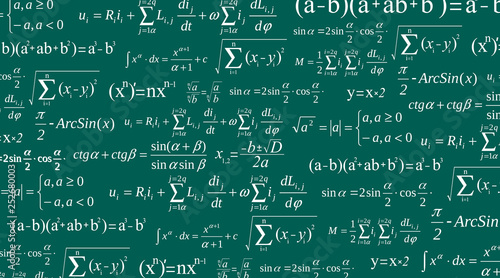 Creative vector illustration of math equation, mathematical, arithmetic, physics formulas background. Art design screen, blackboard template. Abstract concept graphic element
