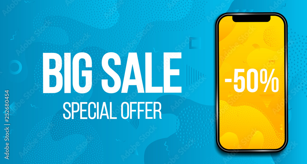 Creative vector illustration of big sale banner with phone isolated on  transparent background. Art design black friday poster. Abstract concept  graphic mobile discount offer promotion element Stock Vector | Adobe Stock