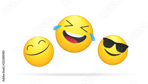 Laughing bright emoticon vector concept illustration of smiling emoji icon for chat, messengers and networks
