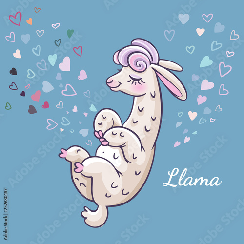 Llama cartoon alpaca. Llama animal vector isolated illustration. Design for card, sticker, fabric textile, t-shirt. Children, child of modern trendy style