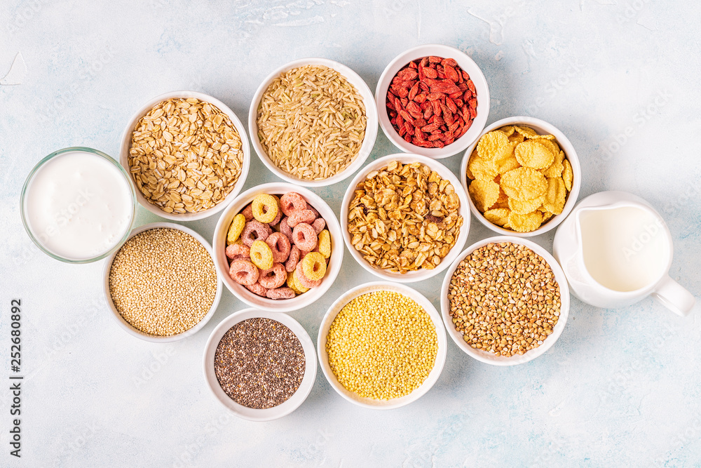 Ingredients for healthy breakfast, top view. Ingredients for healthy breakfast, top view.