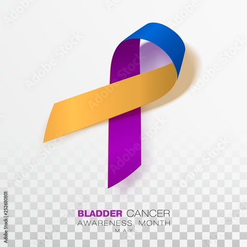 Bladder Cancer Awareness Month. Marigold And Blue And Purple Color Ribbon Isolated On Transparent Background. Vector Design Template For Poster.