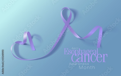 Esophageal Cancer Awareness Calligraphy Poster Design. Realistic Periwinkle Ribbon. April is Cancer Awareness Month. Vector