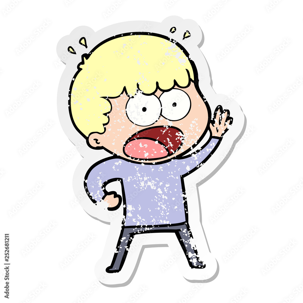 distressed sticker of a cartoon shocked man distressed sticker of a cartoon shocked man