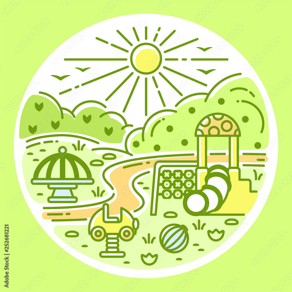 public park concept with playground and nature elements. Suitable for children book decor public park concept with playground and nature elements. Suitable for children book decor