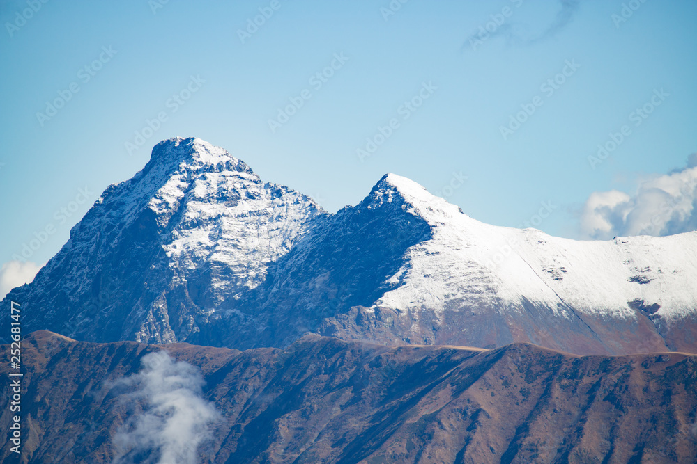 Landscape panorama caucasus mountain with autumn hills