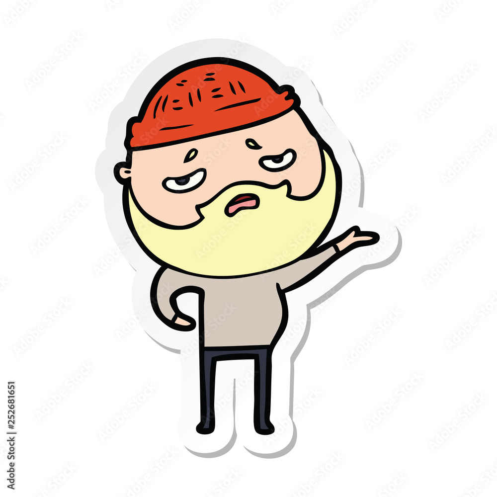 sticker of a cartoon worried man with beard sticker of a cartoon worried man with beard