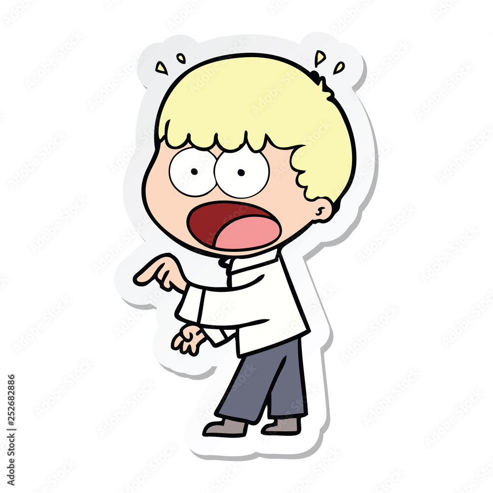 sticker of a cartoon shocked man pointing sticker of a cartoon shocked man pointing