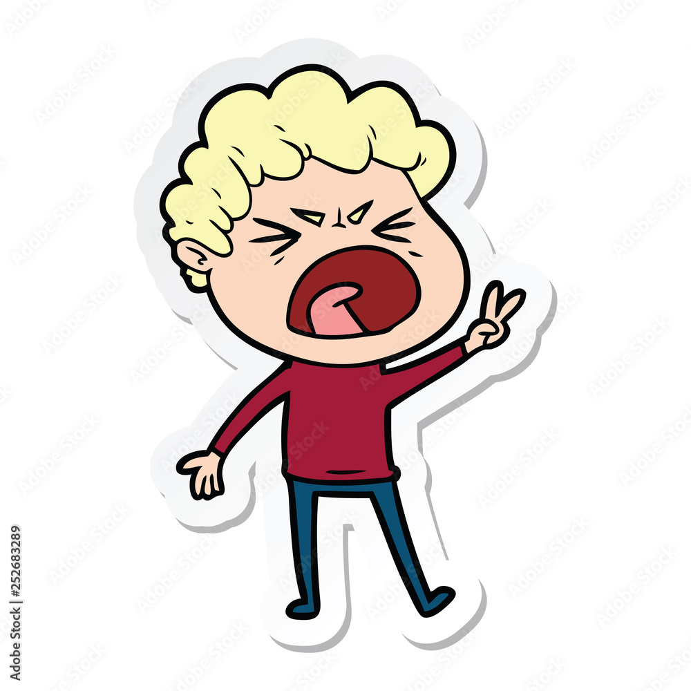 sticker of a cartoon furious man