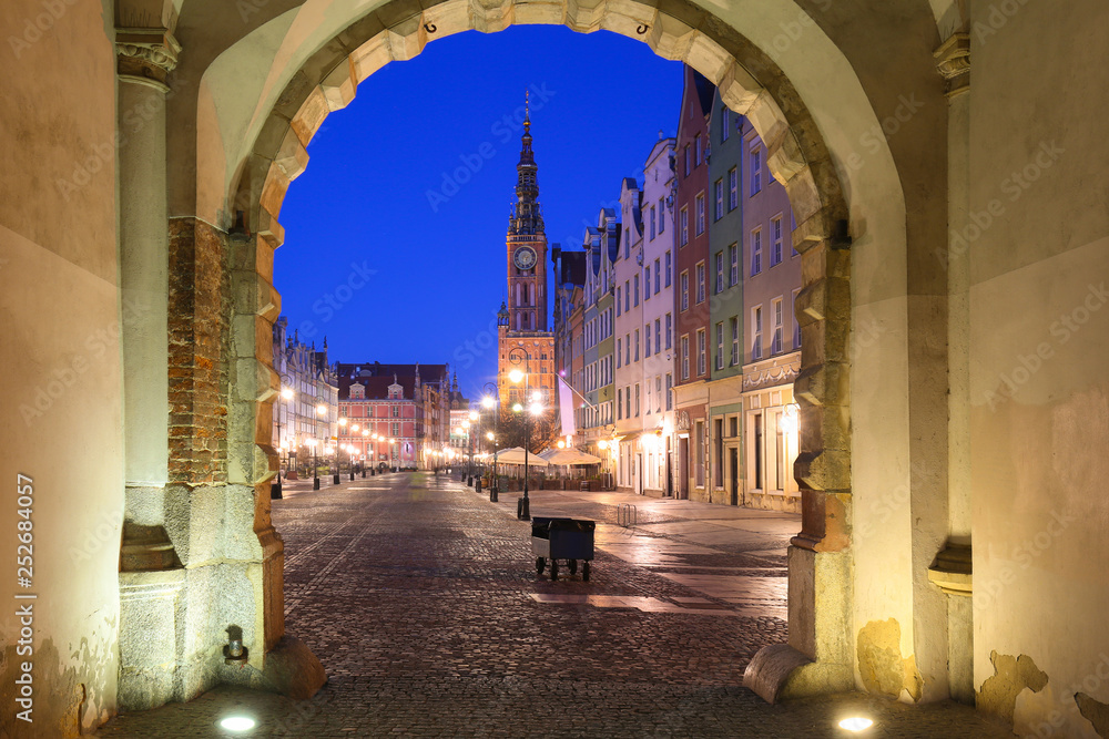 Beautiful architecture of the old town in Gdansk at dawn, Poland