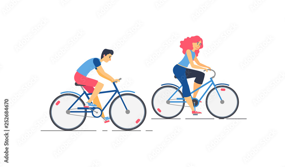 Vector illustration of happy young couple riding a bicycles Vector illustration of happy young couple riding a bicycles