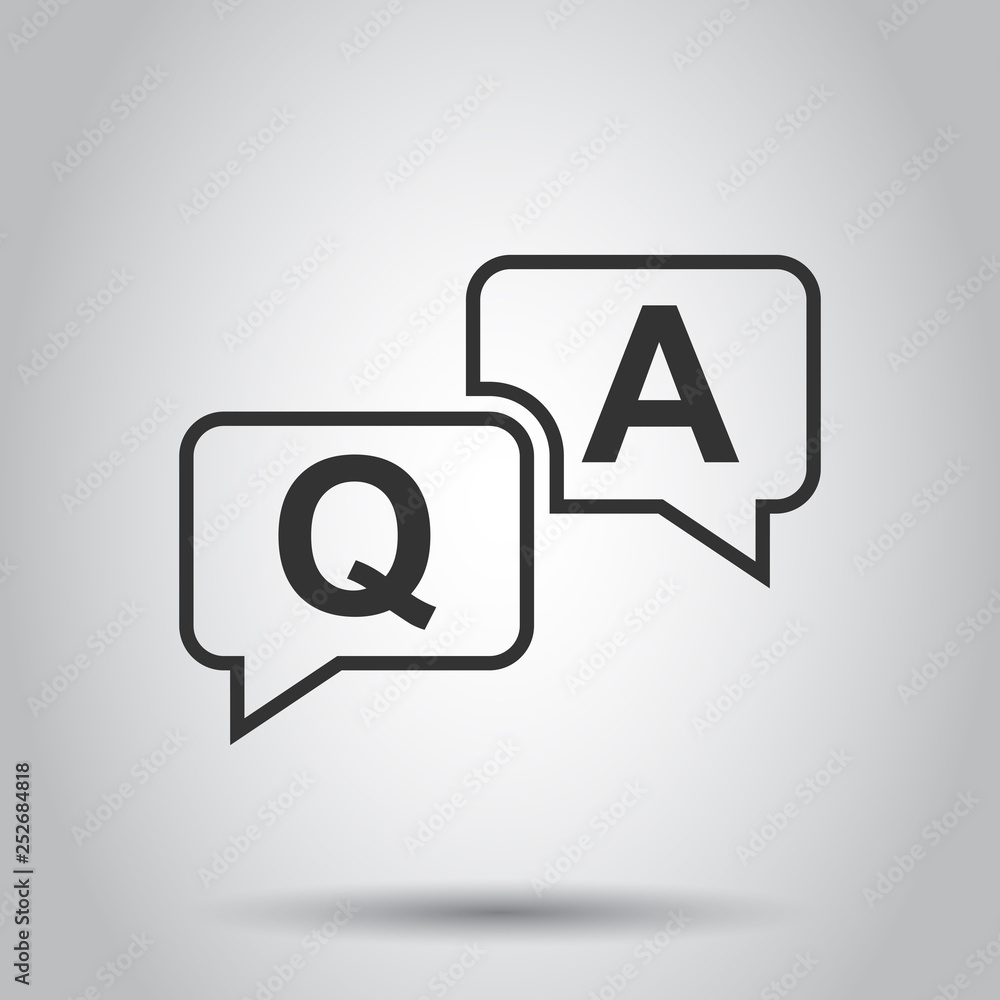 Question and answer icon in flat style. Discussion speech bubble vector illustration on white background. Question, answer business concept. Question and answer icon in flat style. Discussion speech bubble vector illustration on white background. Question, answer business concept.