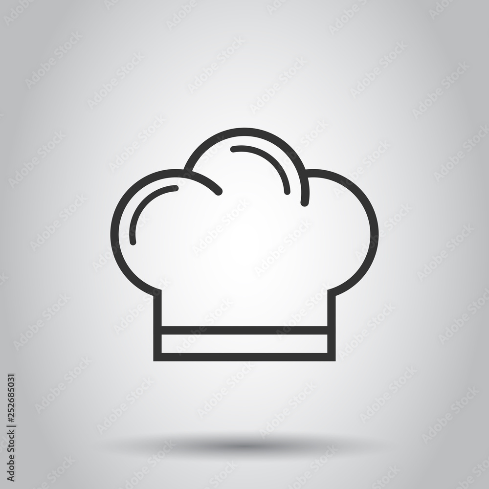 Chef hat icon in flat style. Cooker cap vector illustration on white background. Chef restaurant business concept. Chef hat icon in flat style. Cooker cap vector illustration on white background. Chef restaurant business concept.