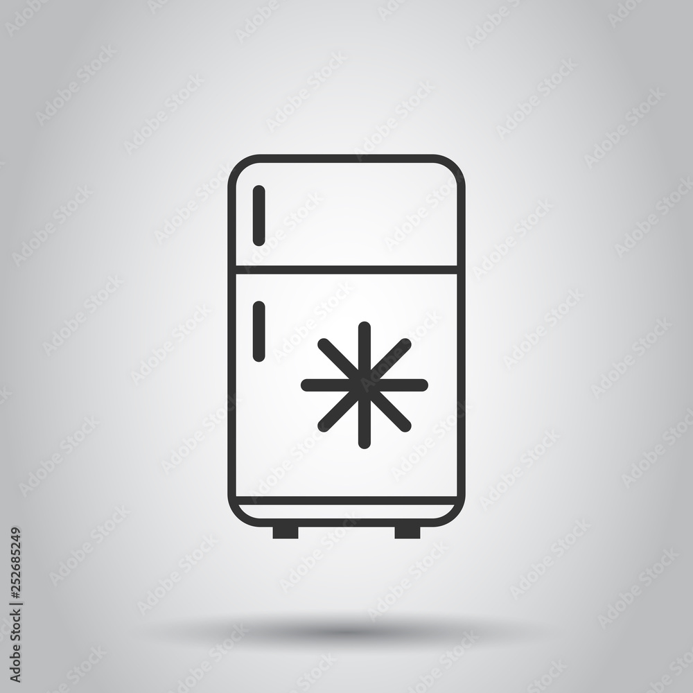 Fridge refrigerator icon in flat style. Freezer container vector illustration on white background. Fridge business concept. Fridge refrigerator icon in flat style. Freezer container vector illustration on white background. Fridge business concept.