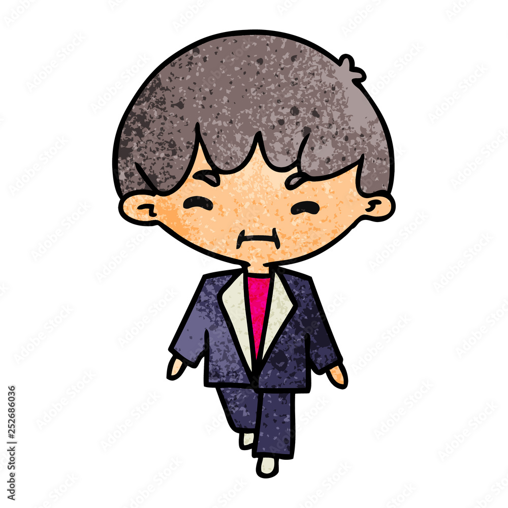 textured cartoon kawaii cute businessman in suit