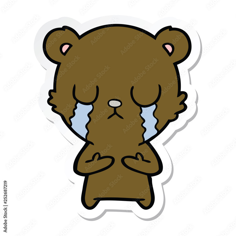 sticker of a crying cartoon bear sticker of a crying cartoon bear