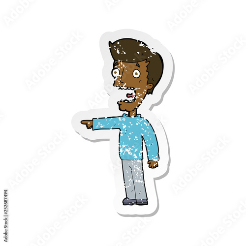 retro distressed sticker of a cartoon terrified man