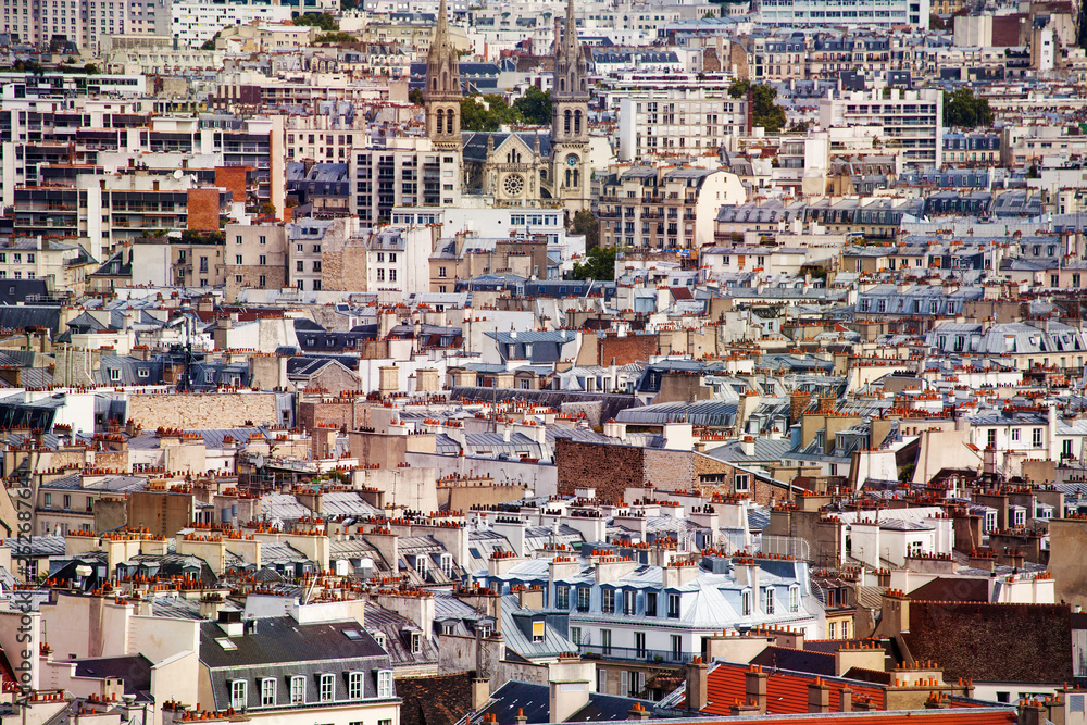 Roofs of houses and churches Paris downtown
