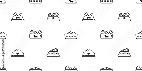 Dog bowl seamless pattern vector food french bulldog bone dog paw cartoon scarf isolated tile background repeat wallpaper