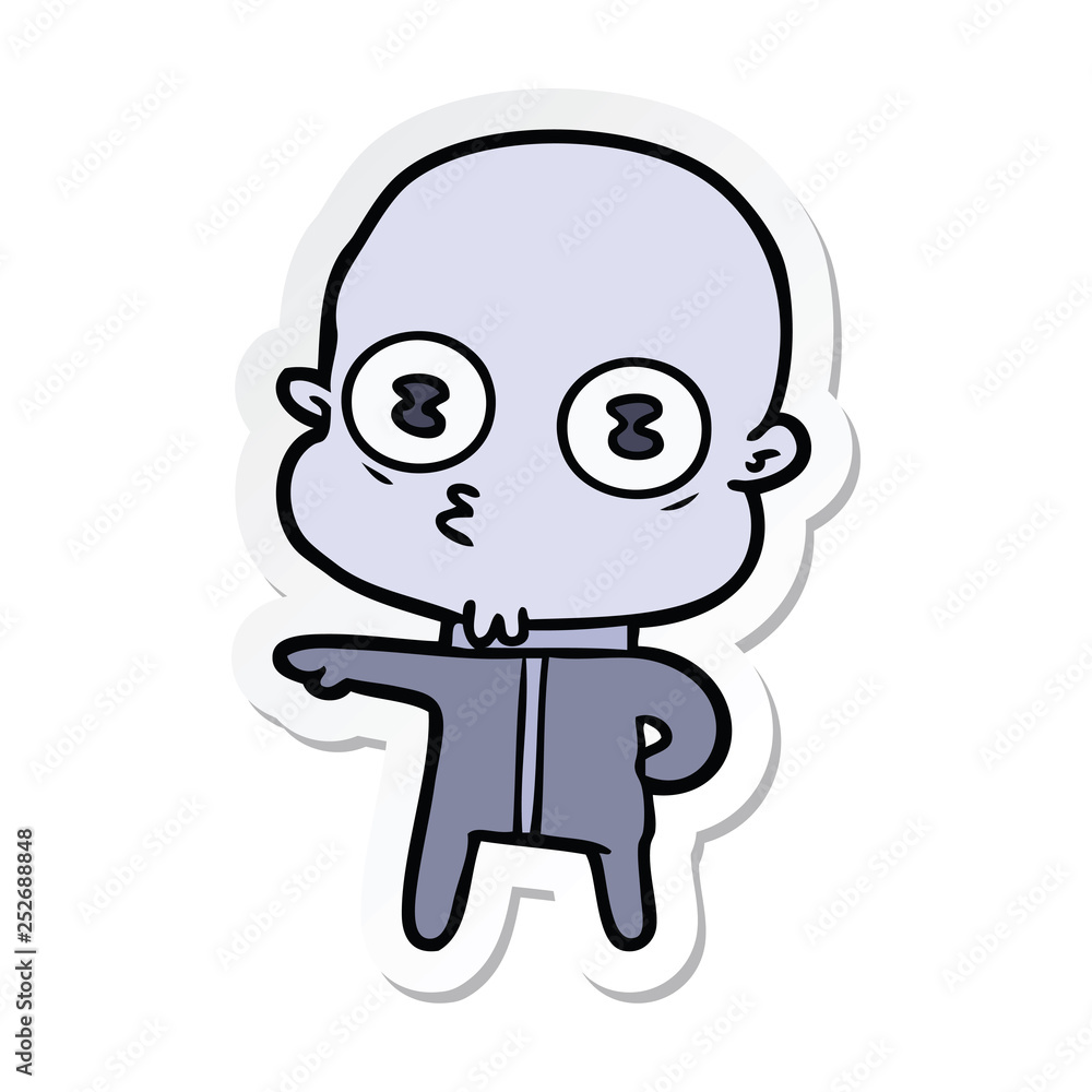 sticker of a cartoon weird bald spaceman sticker of a cartoon weird bald spaceman