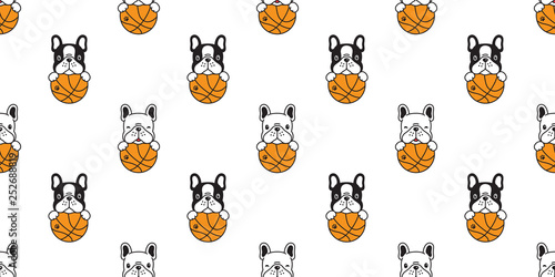 dog seamless pattern french bulldog vector basketball sport ball scarf isolated tile background repeat wallpaper illustration doodle