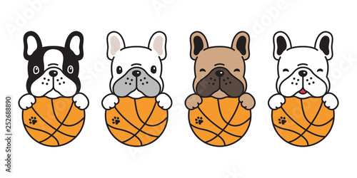 dog vector french bulldog basketball sport ball icon logo character cartoon puppy illustration doodle symbol
