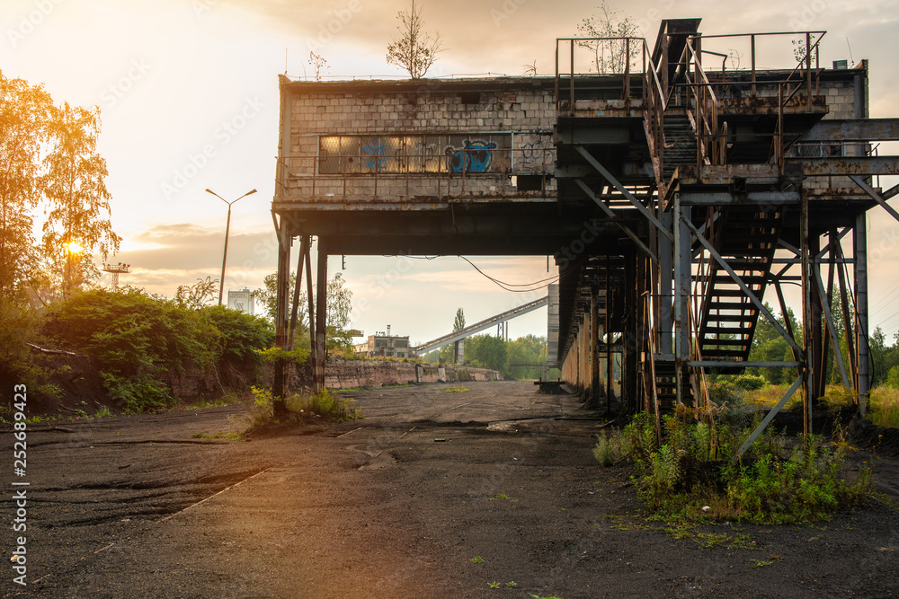 Industrialism in Silesia. Post-mining landscape, industrial remains of mines. Residues from heavy industry in Upper Silesia in Poland. Urbex and abandoned, forgotten places.