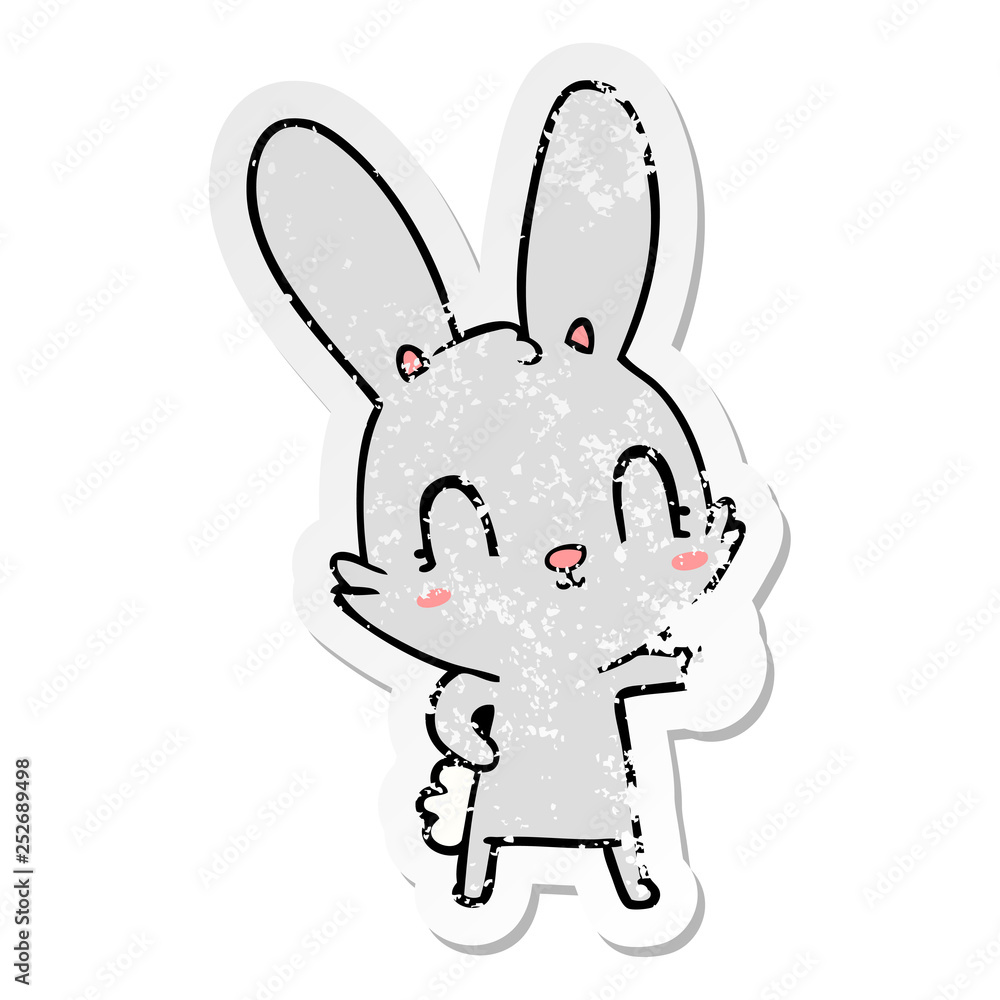 distressed sticker of a cute cartoon rabbit