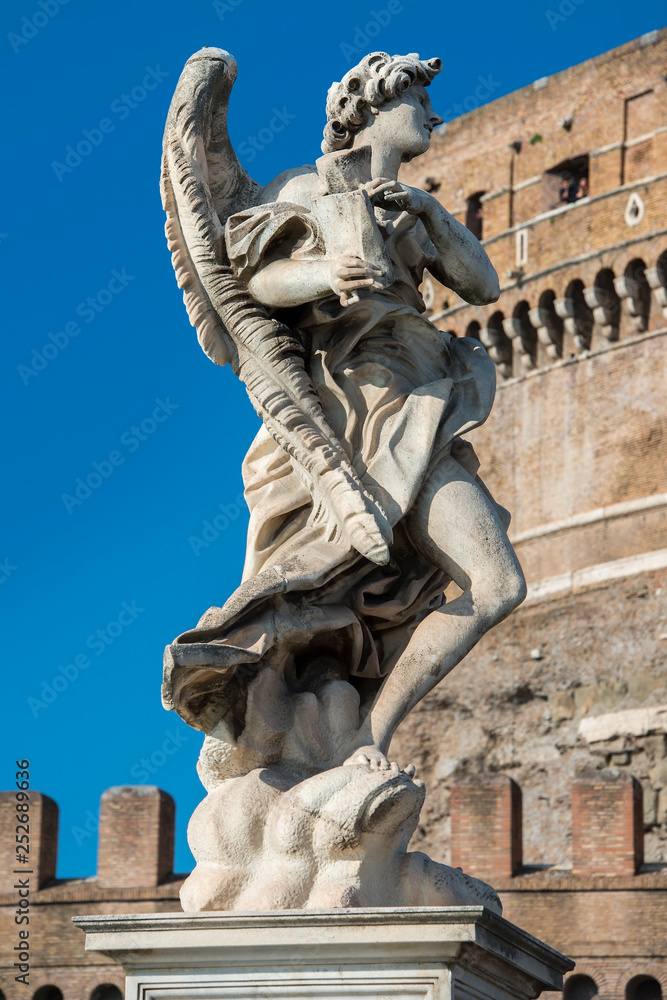 Angel with the Superscription, one of the ten Gian Lorenzo Bernini angels on the Sant'Angelo bridge, Rome, Italy