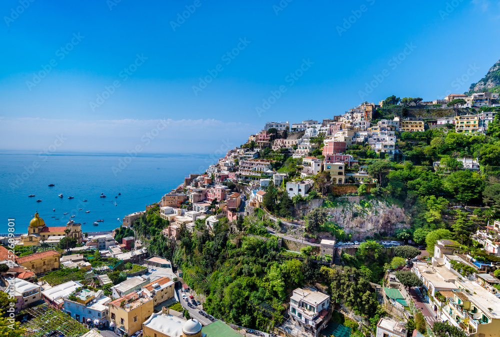 Panoramic view  of Positano at  Amalfi Coast, Italy.