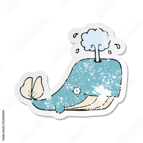 retro distressed sticker of a cartoon whale spouting water