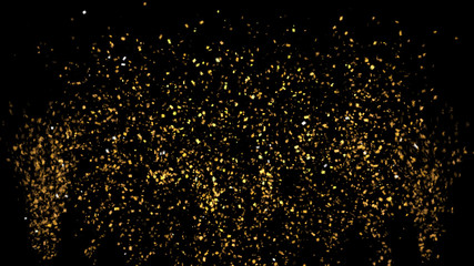 Golden Confetti Party Popper Explosions on a Black and Green Backgrounds. 3d illustration
