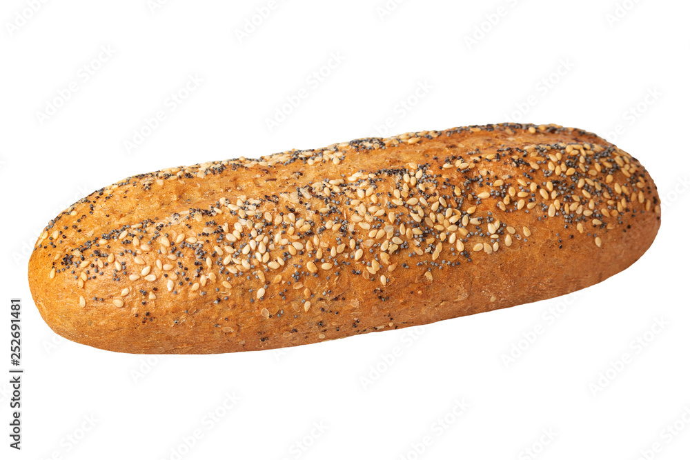 Whole Grain Bun with Sesame and Poppy Seeds on White Whole Grain Bun with Sesame and Poppy Seeds on White