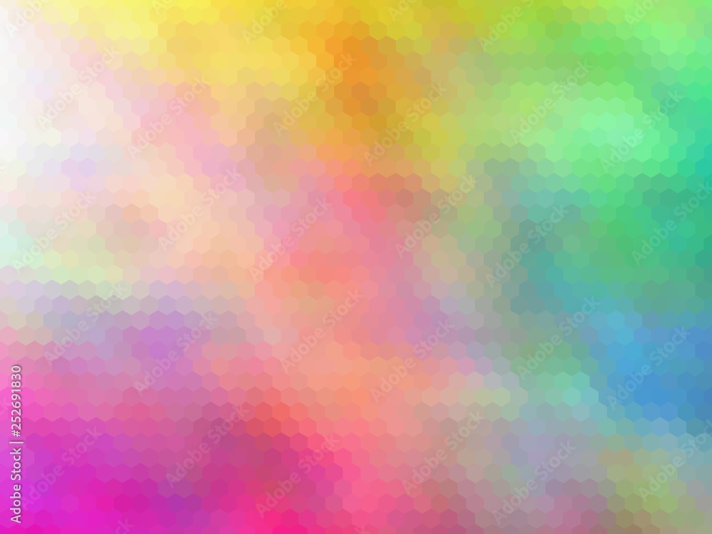 Multicolor hexagonally pixeled background. Modern, bright rainbow colors