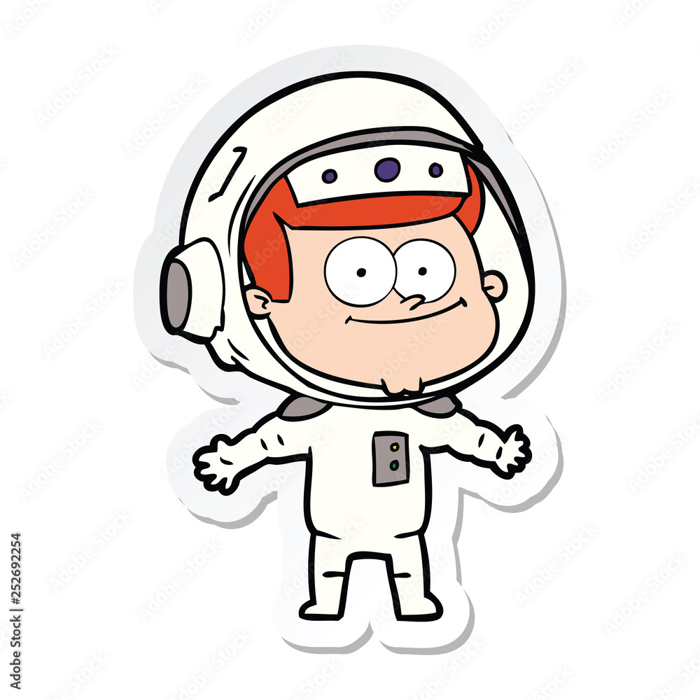 sticker of a happy astronaut cartoon