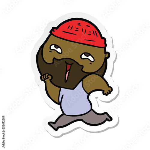 sticker of a cartoon happy bearded man
