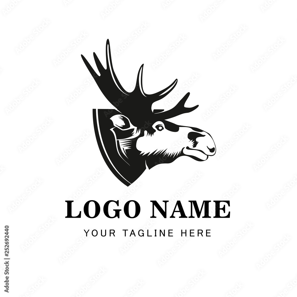 Moose Head Symbol. Great for Badge Label Sign Icon Logo Design. Quality Elk Emblem. Premium Retro Style Drawing.