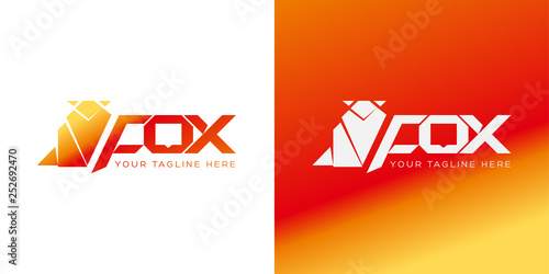 Fox. Orange Fox in the style of origami. Fox can use logo or icon.