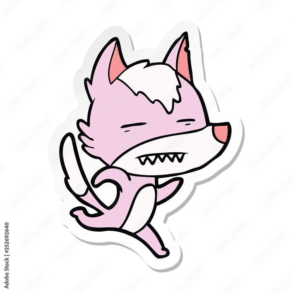 sticker of a cartoon wolf running showing teeth sticker of a cartoon wolf running showing teeth