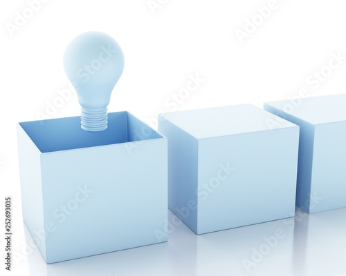 3d Box with light bulb outside the box. © Iluros