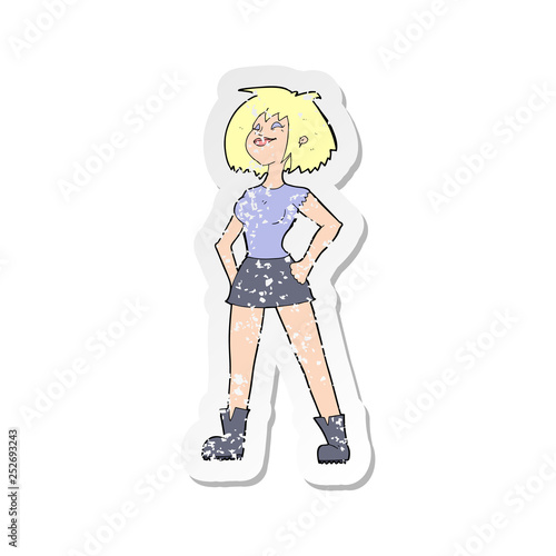 retro distressed sticker of a cartoon capable woman