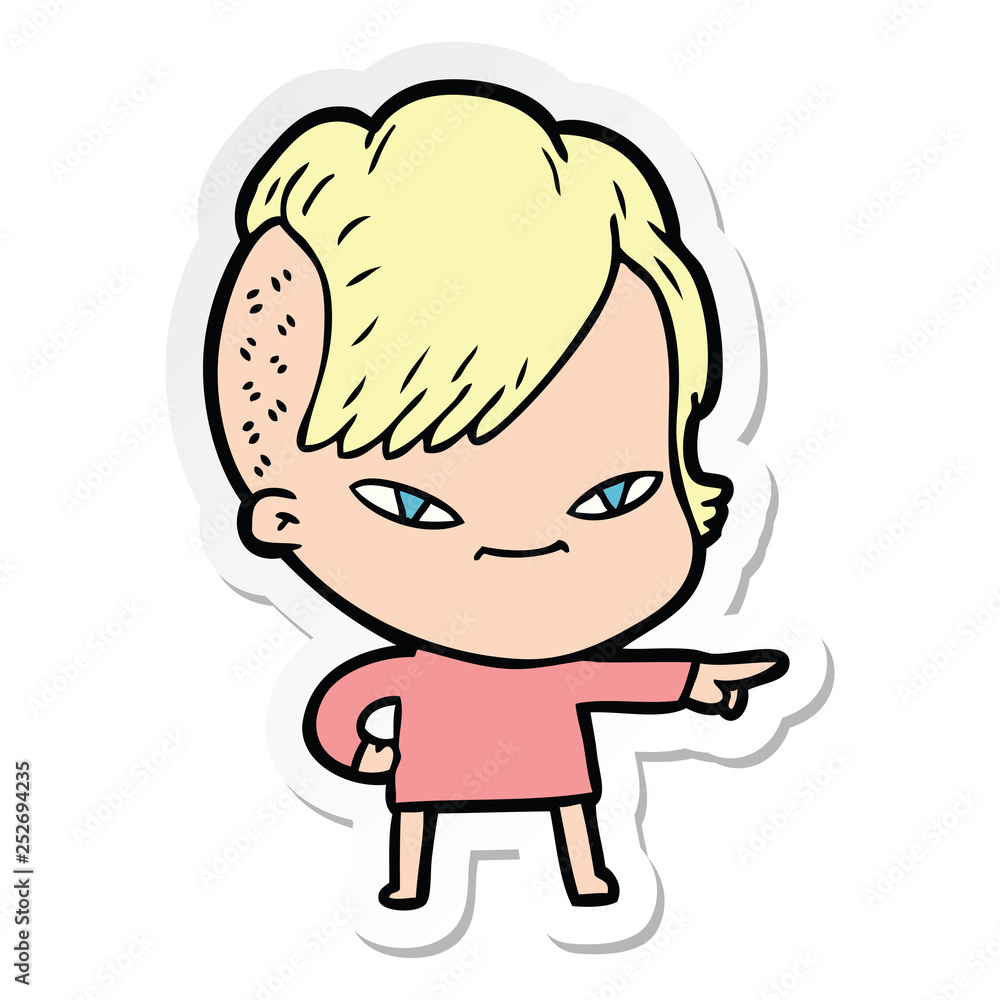 sticker of a cute cartoon girl with hipster haircut sticker of a cute cartoon girl with hipster haircut