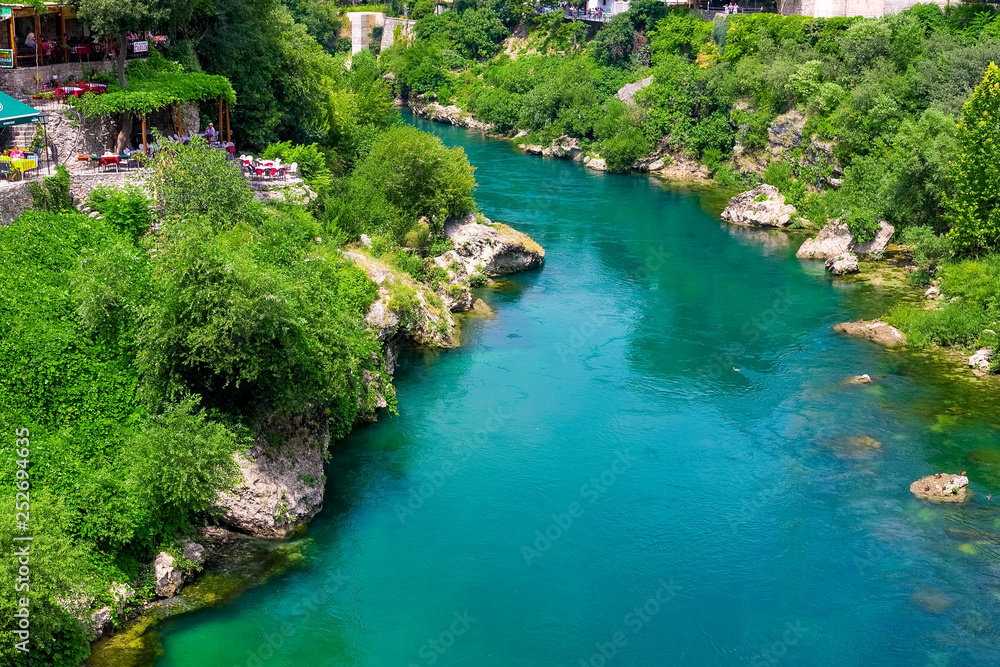 Mostar, Bosnia and Herzegovina. Gorgeous landscape. View of the Netherva River.