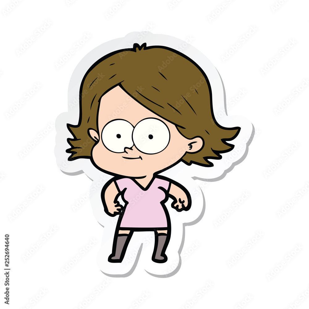 sticker of a happy cartoon girl sticker of a happy cartoon girl